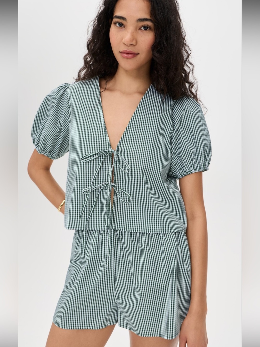 NWT O.P.T. Wilder Green Gingham shorts and top set - size small